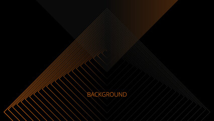 Black abstract background with orange square and triangular pattern, pyramid shape, modern geometric texture, diagonal rays and angles	
