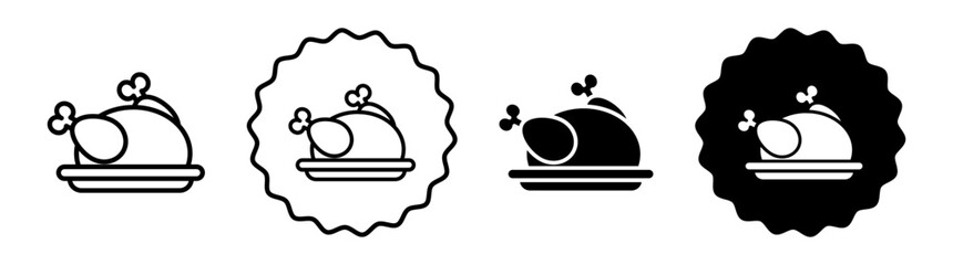 Roasted chicken turkey set in black and white color. Roasted chicken turkey simple flat icon vector