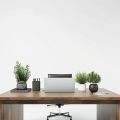 Front view desk arrangement with copy space on white background