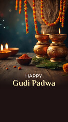 Gudi Padwa - Diwali stylish Template Festival background for Social Media - obrazy, fototapety, plakaty