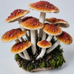 mushrooms in grass on white
