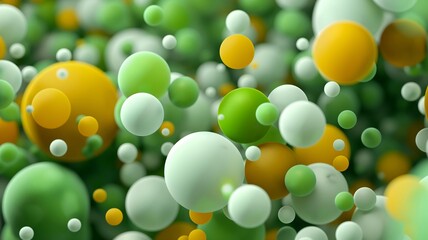 Green and yellow color 3d balls design of spherical abstract pattern with bokeh effect 