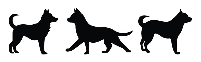 Dog silhouette black animals set
