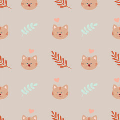 Cute Bohemian seamless patterns with cat, sun, rainbow, stars. Boho vector print for fabrics