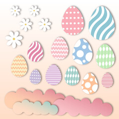 templates for easter holiday of eggs, flowers, clouds. vector set of easter elements