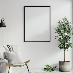 Contemporary A4 Vertical Black Frame on Blank White Wall