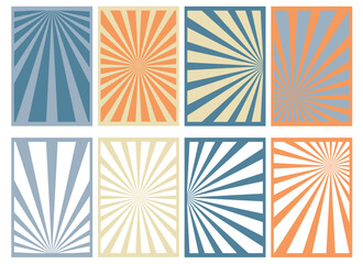Set of abstract retro posters. colored stripes, rays 