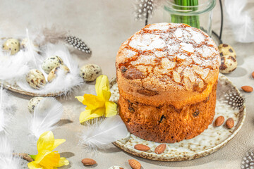 Easter cake with sugar powder. Paska or Panettone Bread