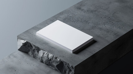 A sophisticated 3D mockup of a business card on a textured grey background, with blank space on the card for adding custom logos or contact information.