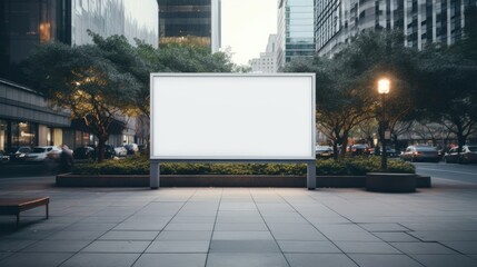 Fototapeta premium Seize the city's attention with an empty white street billboard, a blank canvas ready to convey your message in the bustling metropolis