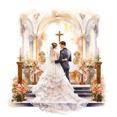 Married couple at the altar watercolor paint