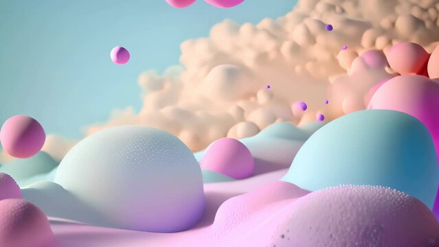 Abstract sweet foam clouds with splashing forms and drops. Colorful foam cloud ro sweet cotton background