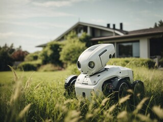 service robot is gardening with sunlight. AI Generated.