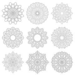 9 Set Simple Quality Mandala For Coloring book Design