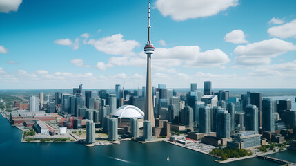 Impressive Aerial View of the Iconic CN Tower and Surrounding Urban Landscape - A Display of Architectural Grandeur