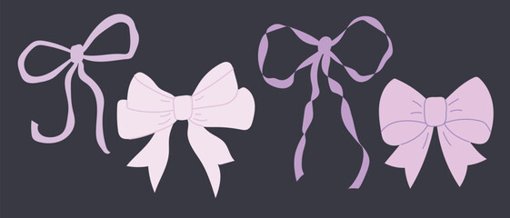 Fototapeta premium Bows. Collection of lilac bows, knots, gift bows.