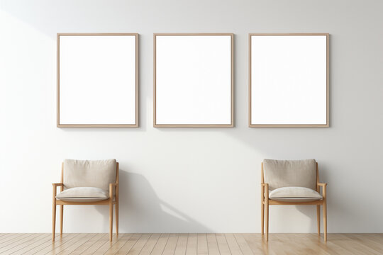 Arranged Three A4 Size Frames on White Wall