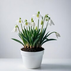 snowdrops in a vase  on white
