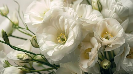 Obraz premium Luxury premium background design with realistic white flowers. White horizontal template for banner, premium invitation, prestigious gift certificate. Nature Concept