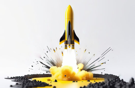 3D illustration spaceship rocket takes off into space,boosty symbol.Interactive Learning Apps,School Banners,Educational Flashcards.Children's T-shirts or hoodies for a space-themed fashion statement.