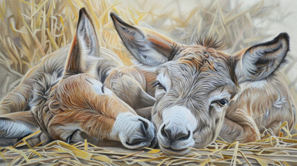 Two Donkeys Sleeping Next Each