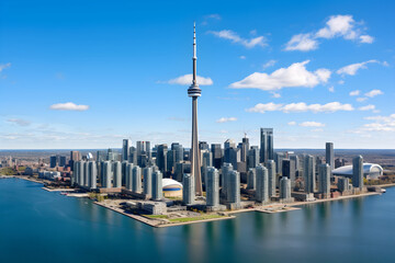 Impressive Aerial View of the Iconic CN Tower and Surrounding Urban Landscape - A Display of Architectural Grandeur - obrazy, fototapety, plakaty
