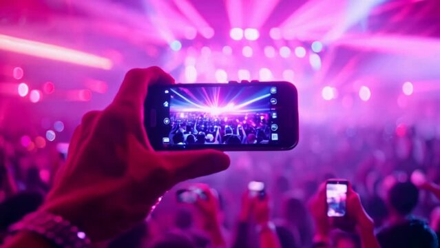 Holding a smartphone, recording live music festivals and taking photos of concert stages, fancy party festivals.