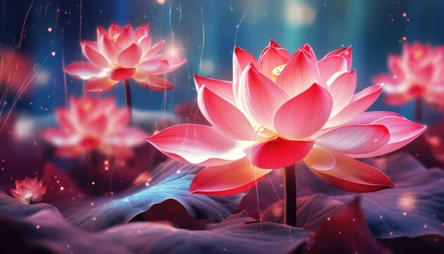 Lotus flower background. lotus red light nature fantasy 3d illustration