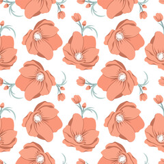 Seamless pattern, poppy flowers and buds on a white background. Textile, wallpaper, vector