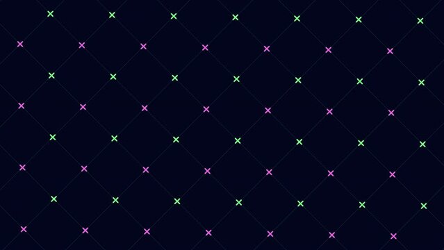 Abstract art: A grid pattern of green and purple lines stands out against a black background in this eye-catching image. Simplicity meets complexity