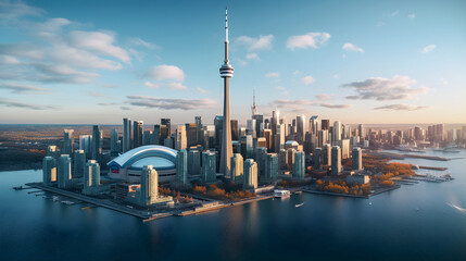 Impressive Aerial View of the Iconic CN Tower and Surrounding Urban Landscape - A Display of Architectural Grandeur - obrazy, fototapety, plakaty