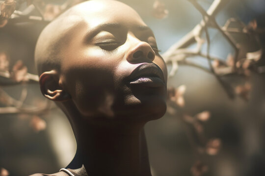 Portrait of a female cancer survivor patient created with generative AI technology