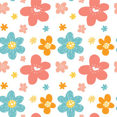 Colorful flower seamless pattern illustration.