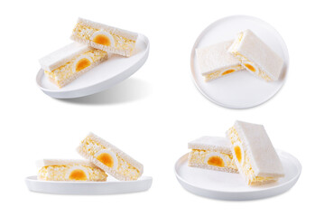 Japanese Egg Salad sandwich, Tamago Sando on a white isolated background