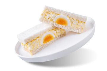 Japanese Egg Salad sandwich, Tamago Sando on a white isolated background