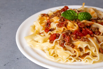 Mafalde or Mafalda or Mafaldine Pasta Bolognese