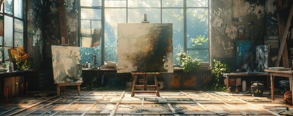Inside the Ethereal Artist's Studio - A Tranquil Haven Blending Nature and Vintage Design. Imagine a Space where Light