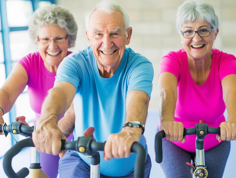 Group of Seniors in Spin Class