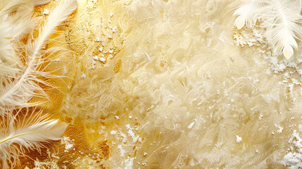 background white and gold  feathers, airy design, texture feathers, minimalist, softness,  light, elegant,  space for text&nbsp;