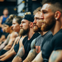 Obraz premium CrossFit Athletes in Gym Listening to Instructions