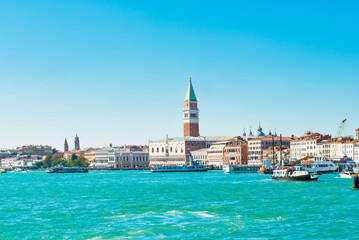 Venice cityscape with St Mark's Campanile. View from sea