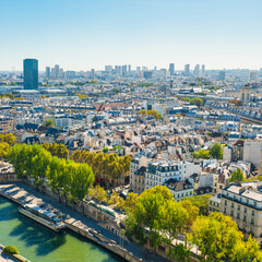 Paris cityscape with Seine river, aerial architecture, roofs and city view - 752469359
