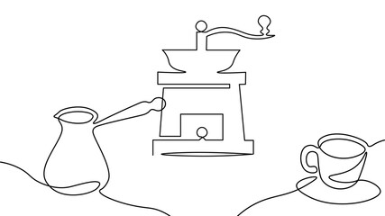 Single continuous line art. Coffee bean morning cafe hot drink silhouette concept design one sketch outline drawing vector illustration