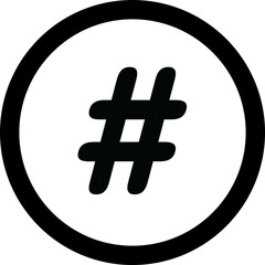 Hashtag Sign Round Outline icon on Transparent Background. Modern Minimalism: Hashtag Sign, Contemporary Communication