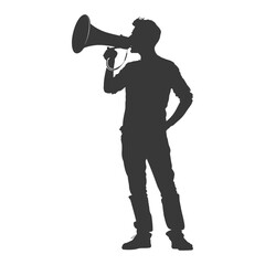 Fototapeta premium Silhouette demonstrators holding loudspeaker alone black color only