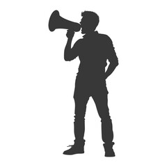 Fototapeta premium Silhouette demonstrators holding loudspeaker alone black color only