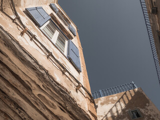 Artistic upwards shot of house in Essaouira, morocco