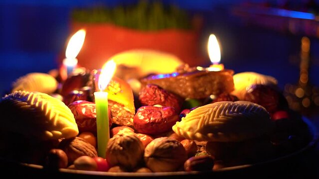 Festive table Nowruz. Customs of the Novruz holiday. Blessing of Nowruz. Celebrating Novruz around the world