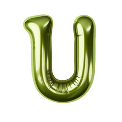 Olive green metallic U alphabet balloon Realistic 3D on white background.