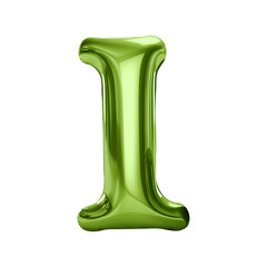 Olive green metallic I alphabet balloon Realistic 3D on white background.